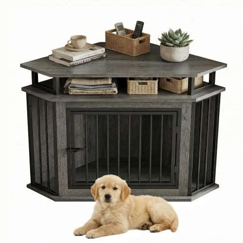 Corner Dog Crate With Shelves